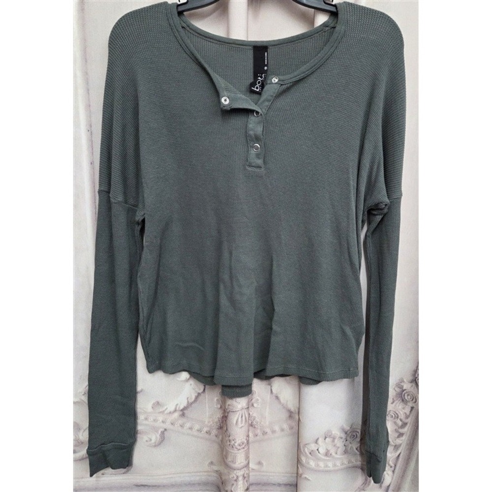 NWT Bobi XS Henley Waffle Knit Olive Green Crop Top 132004